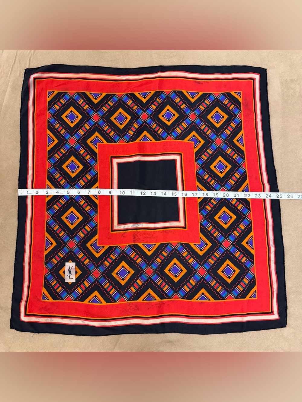 Vintage Yves Saint Laurent YSL Geometric Silk Scarf - Picture 6 of 8